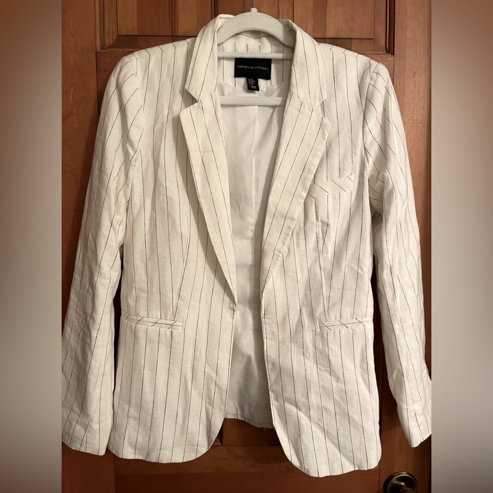 White Linen Suit Jacket w/Blue Pinstripes